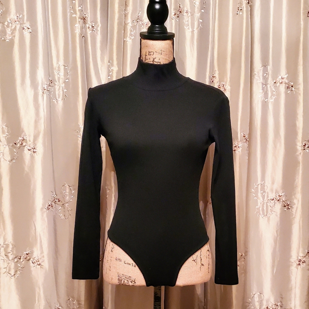 Black ribbed mock neck bodysuit